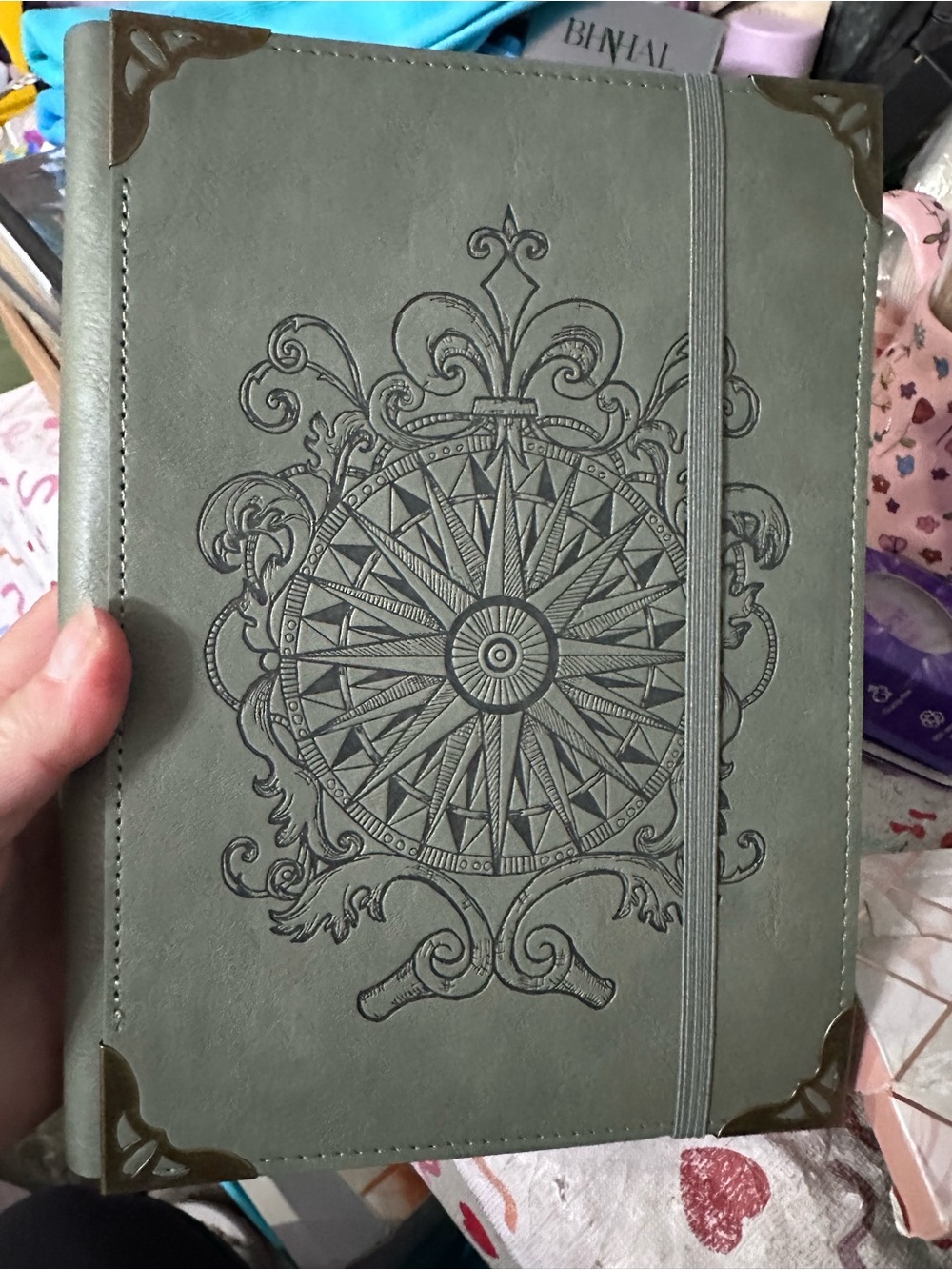 New reusable Embossed Compass Journal - Green